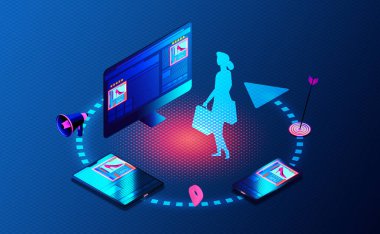 Olağanüstü Konsept - Reklamların Nerede Gösterildiği Yöntemi Belirli Markanın Dijital Varlıklarıyla Etkileşim Gösteren Kullanıcılara Gösterelim - 3D İllüstrasyon