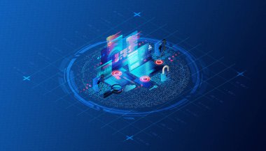 Aygıt ve Uygulama İzolasyon Konsepti - Güvenli ve izole Çevre ya da Uygulamaları Çalıştırmak için Sandbox ve Web Taraması İçin İzolasyon Teknolojileri - 3D Resimleri