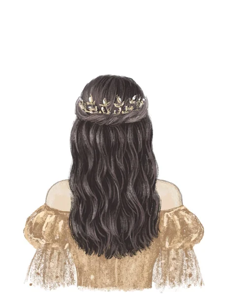 Principessa Abito Oro Corona Illustrazione Disegnata Mano — Vettoriale Stock