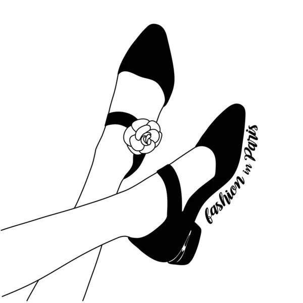 Zapatos Moda Ilustración Vectorial Dibujada Mano Piernas Zapatos Negros Lindos — Vector de stock
