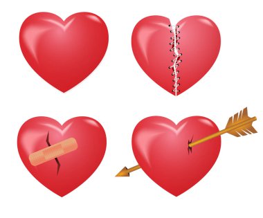 Kırık kırmızı kalp beyaza izole edilmiş.. 