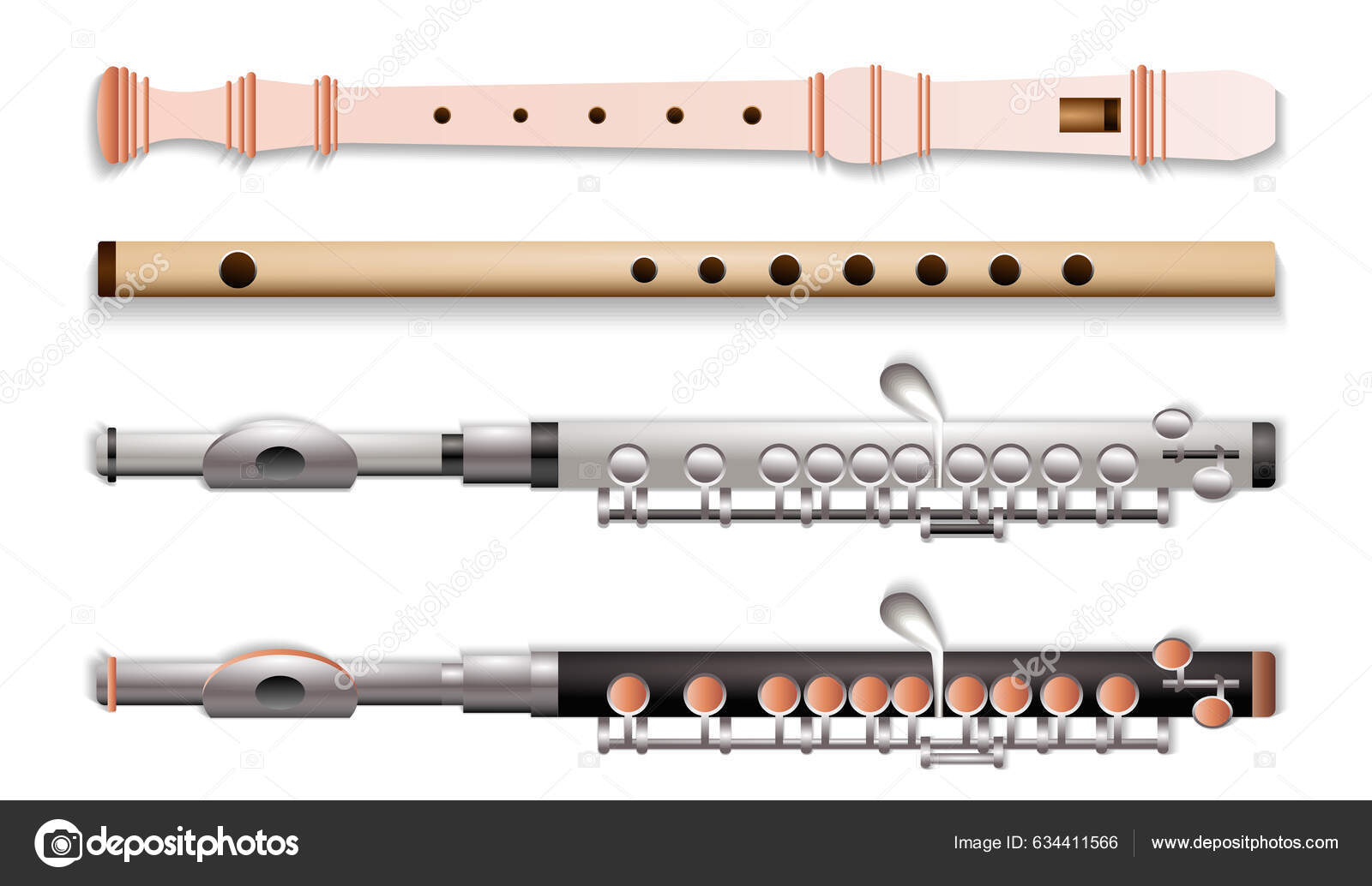 Uppsättning Flöjt Musikinstrument Olika Färg vektor av ©viocontri2021  634411566
