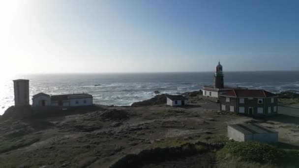 Uitzicht Vanuit Lucht Vuurtoren Van Faro Corrubedo Ongelooflijk Spaanse Zee — Stockvideo