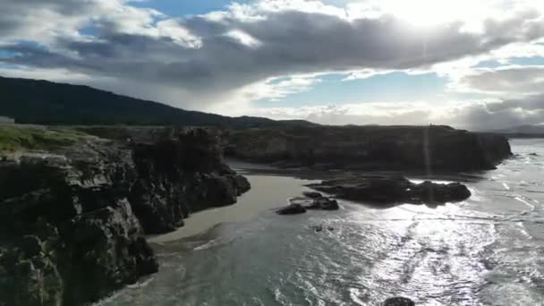 Drone Aérien Sur Plage Dans Nord Espagne Plage Emblématique Avec — Video