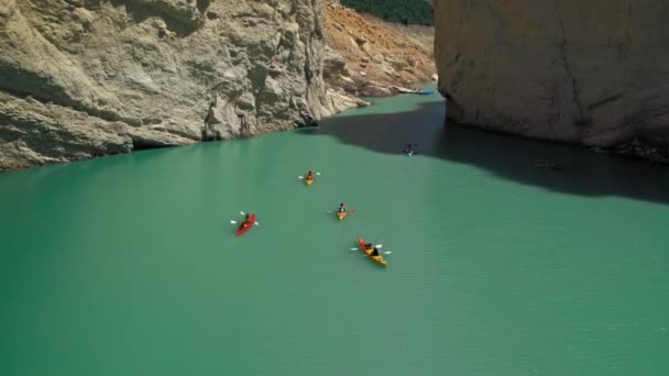 Group Kayaks Floats River Canyon Spirit Adventure Competition Epic Nature — Video Stock