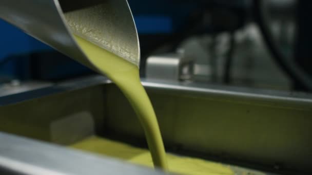 Raw Olive Oil Pressed Industrial Factory Process Liquid Unfiltered Olive — 图库视频影像