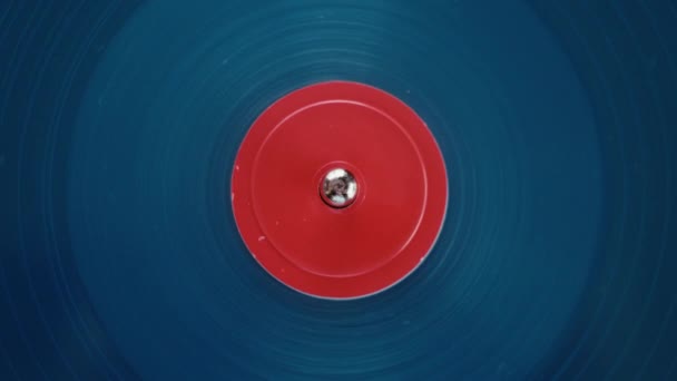 Top View Blue Vinyl Record Spinning Playing Music New Album — Video Stock