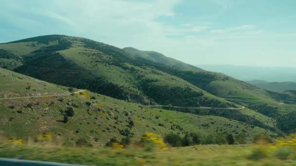 View Car Window Mountain Scenery Road Adventure Summer Europe — Stock Video