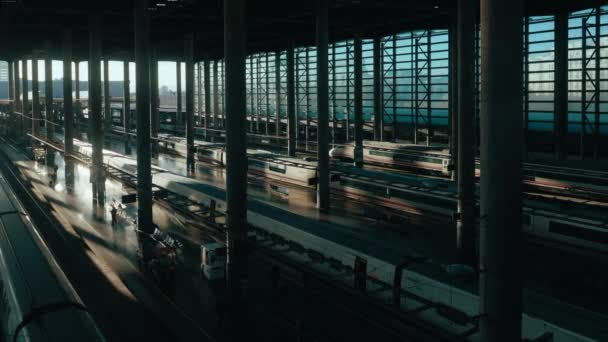 Cinematic View Atocha Railway Station Madrid Morning Hours High Speed — Vídeo de stock