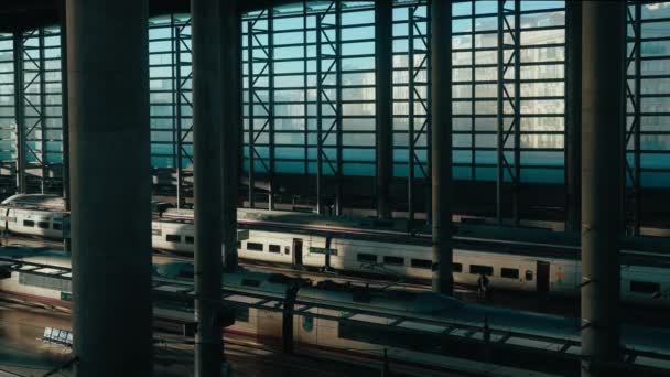 Cinematic View Famous Atocha High Speed Railway Station Bullet Train — Vídeos de Stock