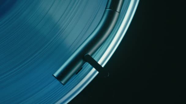 Close Black Turntable Track Blue Stylish Vinyl Record Modern Transparent — Stock Video