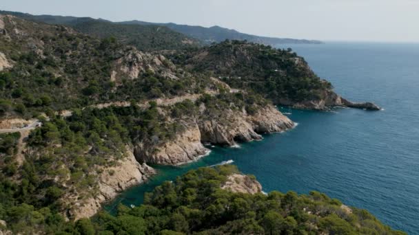 Drone Aérien Cinématographique Costa Brava Majorque Côte Rocheuse Avec Criques — Video
