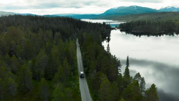 Heart Norways Wilderness Camper Van Takes Natures Challenge Gravel Roads — Stock Video