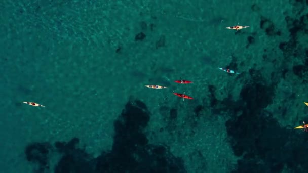 Aerial Shot Kayak Group Tour Exploring Coastline Mallorca Spain Drone — Stock Video