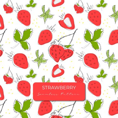 Seamless pattern on handmade abstract fruit drawings. Contemporary artistic design of strawberries fruit for backgrounds, cards, wrappers and wallpapers