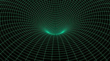 Kablo çerçeve soyut tünel. Üç boyutlu tünel ızgarası. Geleceğin 3D portalı. Ağ siber teknolojisi. Vektör illüstrasyonu.