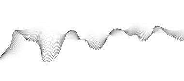 Beyaz zemin üzerinde siyah, soyut bir dalga. Dinamik ses dalgası. Tasarım elemanı. Vektör illüstrasyonu.