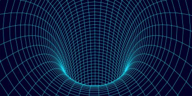 Kablo çerçeve soyut tünel. Üç boyutlu tünel ızgarası. Geleceğin 3D portalı. Ağ siber teknolojisi. Vektör illüstrasyonu.