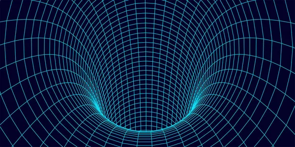 Kablo çerçeve soyut tünel. Üç boyutlu tünel ızgarası. Geleceğin 3D portalı. Ağ siber teknolojisi. Vektör illüstrasyonu.