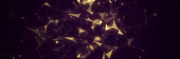 Abstract geometric background with connecting gold points and lines. Abstract dark digital background. Network concept. Big data complex with compounds. 3D rendering.