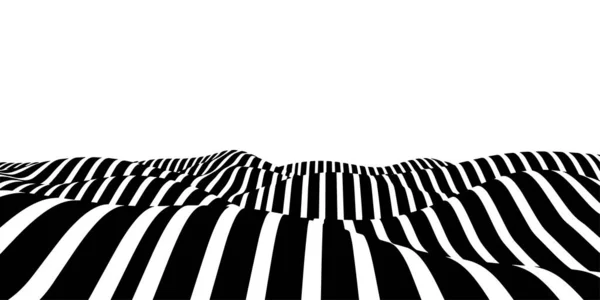 Abstrakcyjna Fala Iluzji Optycznych Przepływ Czarno Białych Pasków Tworzących Efekt — Wektor stockowy