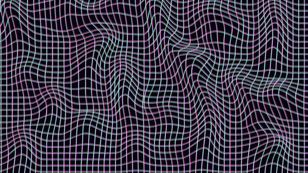 波浪形三维网格 在深色背景下具有突出的效果 几何动力波 3D技术线框 矢量说明 — 图库矢量图片
