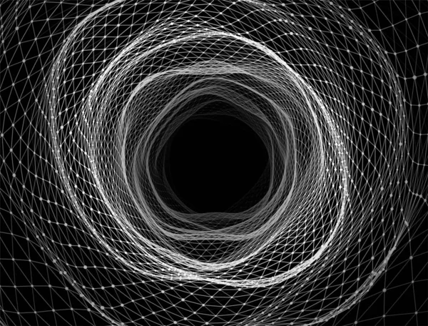 Tunnel Filaire Dynamique Abstrait Sur Fond Noir Vortex Ondes Profondes — Image vectorielle