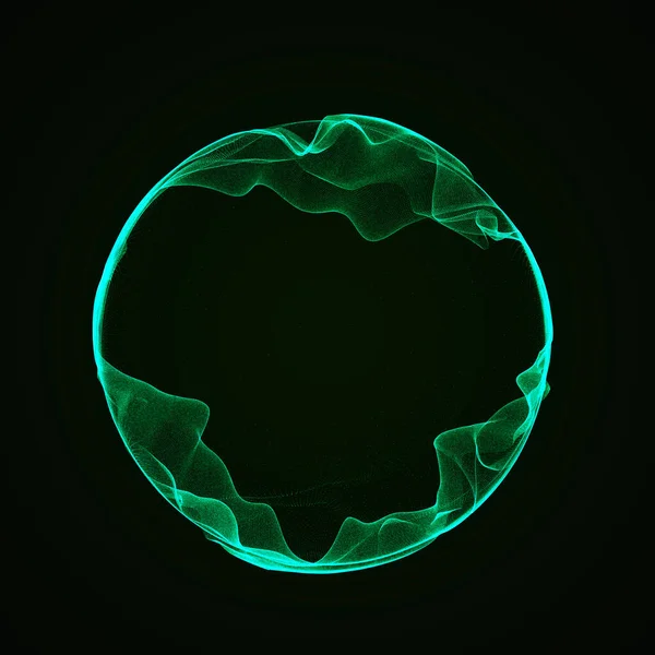 Müzik için küresel dengeleyici. Parçacıkların yuvarlak ses dalgası. Müzikal soyut yaratıcı unsur. 3B görüntüleme.