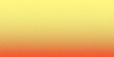 Sarı arka planda yarım tonlu turuncu noktaların derecesi. Pop sanat dokusu. Komik arkaplan. Vektör illüstrasyonu.