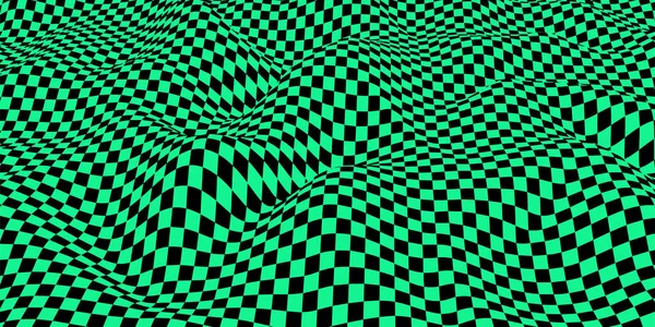 波威棋盘 绿黑棋盘的概念 波动畸变效应 矢量说明 — 图库矢量图片