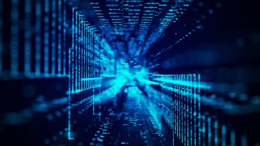 Bilgisayar teknolojisi geçmişi. Dijital veri akışı. Ağ bağlantısı yapısı. Büyük veri görselleştirmesi. 3d oluşturma.