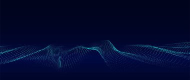 Parçacık dalgası. Dijital dalga arka plan kavramı. Soyut teknoloji geçmişi. Büyük veri görselleştirmesi. Vektör illüstrasyonu.