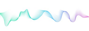 Beyaz zemin üzerinde soyut renkli eğimli pürüzsüz dalga. Dinamik ses dalgası. Tasarım elemanı. Vektör illüstrasyonu.