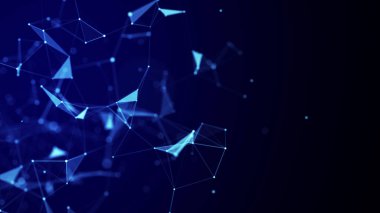 Noktalar ve çizgilerle soyut geometrik arkaplan. Soyut mavi dijital arkaplan. Ağ konsepti. Bileşikli büyük veri kompleksi. 3B görüntüleme.