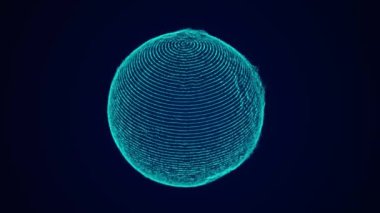 Karanlık bir arka planda dinamik müzik küresi. Daha dengeleyici soyut kavram. Gelecekçi teknoloji tarzı. 3B görüntüleme.