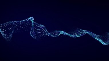 Dijital dinamik parçacık dalgası akışı. Ses dalgası animasyonu. Gelecekçi müzik teknolojisi konsepti. 3B görüntüleme.