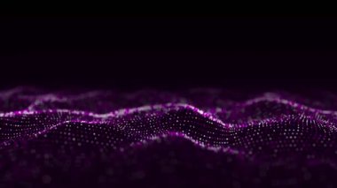 Dinamik mor parçacık dalgası. Gelecekçi nokta dalgası. Dijital yapıyı aktar. Veri teknolojisi geçmişi. 3B görüntüleme.