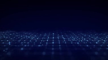 Futuristic perspective grid in digital cyberspace. Flow of binary code. Network connection structure. 3D rendering.