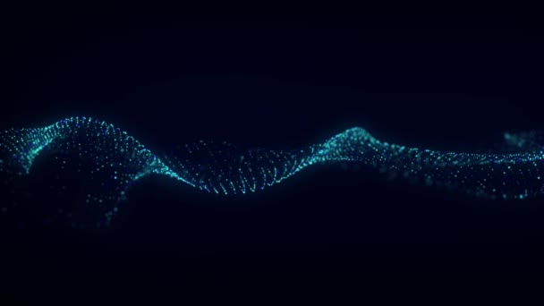 Динамическая Звуковая Волна Музыкальная Пульсирующая Частица Концепция Потока Голубой Энергии — стоковое видео