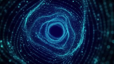 Mavi arka planda soyut dinamik kablo tüneli. Derin dalgalı solucan deliği. Fütürist parçacık akışı. 3d oluşturma.