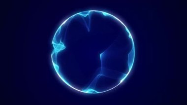 Müzik için küresel dengeleyici. Parçacıkların yuvarlak ses dalgası. Müzikal soyut mavi arka plan. 3B görüntüleme.