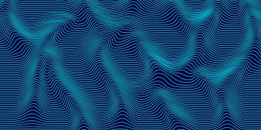 Mavi arka planda soyut dalgalı 3D ağ örgüsü. Geometrik dinamik dalga. Üç boyutlu teknoloji kablo çerçevesi. Vektör illüstrasyonu.