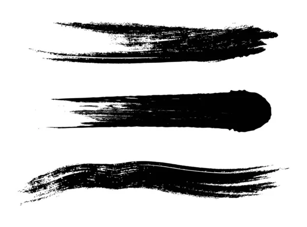 Set Vector Freehand Brush Strokes White Background Collection Black Ink — Vetor de Stock