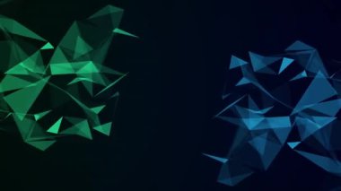 Noktaları ve çizgileri birleştiren fütüristik geometrik çift veri akış arkaplanı. Soyut dijital arkaplan. Bağlantıları olan büyük veri kompleksi. 3B görüntüleme.