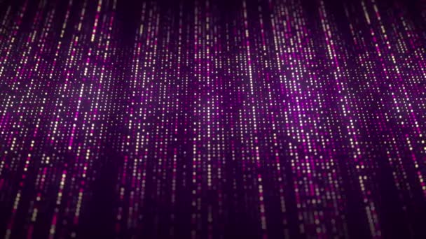 Perspektiva Blikající Mřížky Purpurovém Pozadí Tok Třpytivých Teček Digitálním Kyberprostoru — Stock video