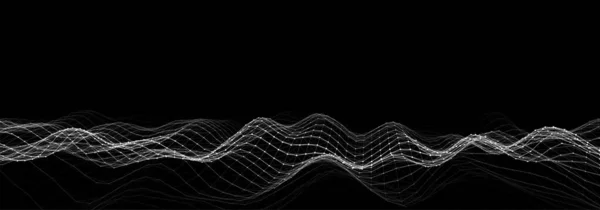 Dynamic Wave Connected Dots Lines Dark Background Digital Wave Background — Stock vektor