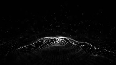 Siyah arkaplanda üç boyutlu dijital dairesel dinamik dalga. Teknoloji akıllı dalgası. Kusursuz akış dijital yapısı. Siber teknoloji geçmişi. 3B görüntüleme