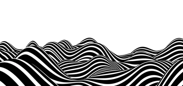 Abstract Optical Illusion Wave Flow Black White Stripes Forming Wavy — Stock vektor