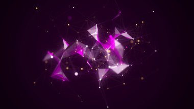 Futuristic geometric chaotic shape with connecting dots and lines. Abstract purple digital background. Network concept. Big data complex with compounds. 3D rendering.