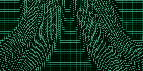 Abstrato Ondulado Verde Malha Fundo Escuro Onda Dinâmica Geométrica Wireframe — Vetor de Stock